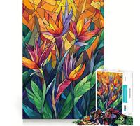 Puzzle da 1000 pezzi con uccello del paradiso in vetro colorato, ideale per ragazzi, gioco di abilità mentale, svago e divertimento, design e assemblaggio, regalo elegante 50x75cm
