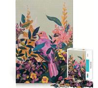 Puzzle da 1000 pezzi con uccello rosa in un giardino fiorito, per adulti Un gioco divertente e intelligente da fare insieme Taglio preciso Dimensioni: 38x52cm