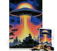 Puzzle da 1000 pezzi con UFO sopra la foresta per adolescenti, attività serena, taglio uniforme, Natale gioioso (50x75cm)