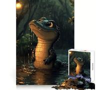 Puzzle da 1000 pezzi con un alligatore dei cartoni animati sotto la pioggia, ideale per adolescenti, per un esercizio mentale rilassante Perfetto per Natale (50x75cm)