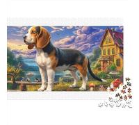 Puzzle da 1000 pezzi con un beagle in un prato soleggiato, realizzato in cartone riciclato al 100%, per adulti e bambini. Regalo divertente. Dimensioni: 70x50 cm.