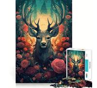 Puzzle da 1000 pezzi con un bellissimo cervo psichedelico,incastri precisi,gioco cognitivo,regalo,momento di divertimento accogliente,scena natalizia artistica (38x52cm)