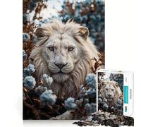 Puzzle da 1000 pezzi con un bellissimo leone bianco in fiore,incastri perfetti,divertente,stimolante per la logica e il pensiero creativo,ideale per un gioco di società o come regalo di Natale 50x75cm