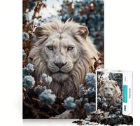 Puzzle da 1000 pezzi con un bellissimo leone bianco in fiore,taglio senza soluzione di continuità,gioco di logica,regalo,gioco casual,decorazione natalizia per la casa (38x26cm)