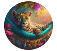 Puzzle da 1000 pezzi con un bellissimo leopardo, rotondo, interattivo, gioco per famiglie, decorazione fai da te per la casa, stimolante rompicapo regalo (67,5x67,5 cm)