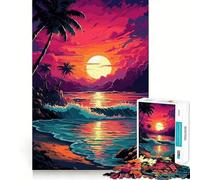Puzzle da 1000 pezzi con un bellissimo tramonto sulla spiaggia Gioco di precisione,stimolante per la mente,ideale per momenti di relax e come regalo di compleanno (38x52cm)