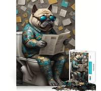 Puzzle da 1000 pezzi con un carlino sul water, ideale per adolescenti Gioco interattivo per tutta la famiglia Motivo da assemblare, perfetto per i desideri di Babbo Natale (38x52cm)