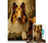 Puzzle da 1000 pezzi con un Collie a pelo lungo nella foresta, per adulti, gioco stimolante per la mente, rilassante e divertente, con tagli precisi, ideale come regalo di Natale (50x75cm)