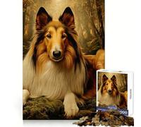 Puzzle da 1000 pezzi con un Collie a pelo lungo nella foresta, per adulti, gioco stimolante per la mente, rilassante e divertente, con tagli precisi, ideale come regalo di Natale (50x75cm)