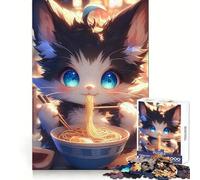 Puzzle da 1000 pezzi con un dolce gatto che mangia spaghetti, ideale per adolescenti Attività per migliorare la memoria, da assemblare a casa Regalo perfetto 38x26cm