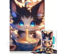 Puzzle da 1000 pezzi con un dolce gatto che mangia spaghetti, ideale per adolescenti Attività per migliorare la memoria, da assemblare a casa Regalo perfetto 38x26cm