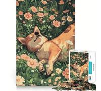 Puzzle da 1000 pezzi con un dolce Shiba Inu che dorme tra i fiori, ideale per ragazzi Gioco di logica, momento di relax, design elegante, regalo perfetto 50x75cm