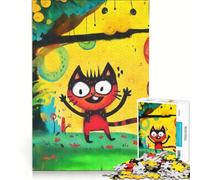 Puzzle da 1000 pezzi con un gatto arancione felice, gioco interattivo, regalo di compleanno, compleanno e Natale 50x75cm