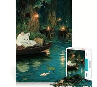 Puzzle da 1000 pezzi con un gatto che legge in una foresta incantataPerfetto gioco di squadra,attività per la mente,divertente e rilassante,ideale come regalo di Natale (50x75cm)