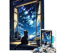 Puzzle da 1000 pezzi con un gatto che osserva il cielo notturno gioco educativo e rompicapo perfetto come regalo decorativo per uomini e donne (dimensioni 38x52cm)