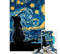 Puzzle da 1000 pezzi con un gatto che osserva una notte stellata ideale per compleanni Natale e come gioco divertente e umoristico per tutta la famiglia dai 14 anni in su (50x75cm)