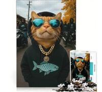 Puzzle da 1000 pezzi con un gatto simpatico e una banda di motociclisti, gioco pratico, difficile, compleanno e Natale 50x75cm