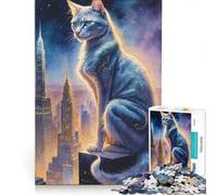 Puzzle da 1000 pezzi con un gatto su un grattacielo, un gioco antistress, divertente e spiritoso, ideale come decorazione per la scrivania 50x75cm