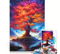 Puzzle da 1000 pezzi con un grande albero colorato al lago, gioco educativo, antistress, compleanno e Natale 38x26cm