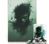 Puzzle da 1000 pezzi con un inquietante ritratto verde e un occhio luminoso, gioco rilassante, antistress, amici e familiari 50x75cm