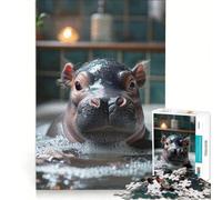 Puzzle da 1000 pezzi con un ippopotamo nella vasca da bagno decorazione da parete sfida impegnativa compleanno e Natale 38x26cm