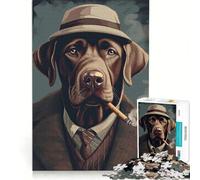 Puzzle da 1000 pezzi con un Labrador marrone gangster, giocattolo educativo, impegnativo da completare, compleanno e Natale, 38x26cm