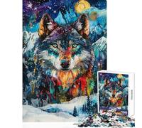 Puzzle da 1000 pezzi con un lupo dai colori vivaci in inverno rompicapo per adulti gioco di logica difficile ideale come regalo per tutta la famiglia (dimensioni 38x52cm)