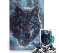Puzzle da 1000 pezzi con un lupo nero selvatico nella neve gioco rilassante antistress amici e familiari 50x75cm