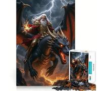 Puzzle da 1000 pezzi con un mago che cavalca un drago nella tempesta Divertimento per allenare la mente,pezzi ben tagliati e senza sbavature Attività coinvolgente per serate tranquille (38x26cm)