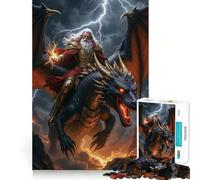Puzzle da 1000 pezzi con un mago che cavalca un drago nella tempesta Gioco di abilità mentale,pezzi a incastro precisi,divertimento assicurato per tutta la famiglia (50x75cm)