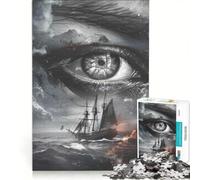 Puzzle da 1000 pezzi con un occhio raffigurante una nave nell'oceano, gioco interattivo che allena la mente e la manualità, con pezzi a incastro di forma casuale 50x75cm