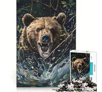 Puzzle da 1000 pezzi con un orso che si fa strada tra i rami del sottobosco, decorazione da parete, regalo di compleanno, compleanno e Natale 50x75cm