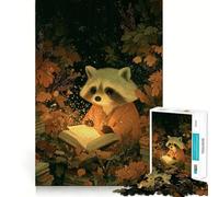 Puzzle da 1000 pezzi con un procione che legge un libro nella foresta, ideale per adolescenti, stimola la memoria, facile da realizzare, con bordi puliti, perfetto per Natale (38x26cm)