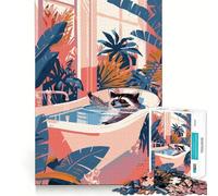 Puzzle da 1000 pezzi con un procione che si rilassa nella vasca da bagno circondato da piante ideale per adulti Gioco per allenare la mente per rilassarsi con taglio di precisione e come regalo