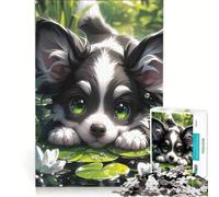 Puzzle da 1000 pezzi con un simpatico cagnolino su una rosa marina gioco impossibile taglio di precisione con pezzi di forma casuale completamente ad incastro 38x26cm