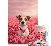 Puzzle da 1000 pezzi con un simpatico cane in un campo a forma di cuore, gioco rilassante, antistress intellettuale, collezione d'artista, belle arti 38x26cm