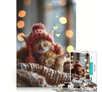 Puzzle da 1000 pezzi con un simpatico gattino in un paesaggio invernale, gioco rompicapo, rilassante e stimolante per l'intelletto, ideale come regalo di compleanno o regalo 38x26cm