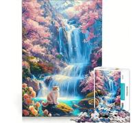 Puzzle da 1000 pezzi con un simpatico gatto che ammira il panorama del Fuji, gioco rilassante, antistress intellettuale, collezione d'artista, belle arti 38x52cm