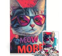 Puzzle da 1000 pezzi con un simpatico gatto con occhiali da sole e altro ancora, gioco pratico, difficile, compleanno e Natale 38x26cm