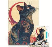 Puzzle da 1000 pezzi con un simpatico gatto giapponese nero, gioco rompicapo, decorazione per la casa, con pezzi di forma casuale completamente ad incastro 38x26cm