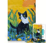 Puzzle da 1000 pezzi con un simpatico gatto nero nell'erba, ideale per adolescenti Migliora la memoria, favorisce il rilassamento mentale e crea un regalo creativo (38x52cm)