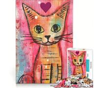 Puzzle da 1000 pezzi con un simpatico gatto soriano di San Valentino Tecnica mista Gioco rilassante, attività intellettuale decompressiva, collezione d'artista, belle arti 38x52cm