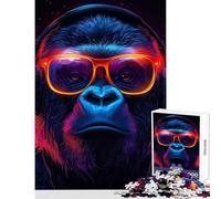 Puzzle da 1000 pezzi con un simpatico gorilla con cuffie e occhiali Gioco educativo perfetto come decorazione da parete con poster e foglio di curiosità abbinati (50x75cm)
