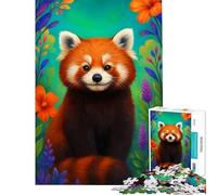 Puzzle da 1000 pezzi con un simpatico panda rosso tra i fiori Gioco educativo che stimola l'intelligenza e crea dipendenza Secret Santa o il compleanno (dimensioni 38x26cm)
