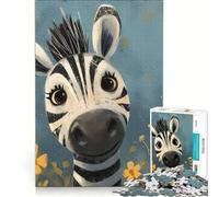 Puzzle da 1000 pezzi con un simpatico ritratto di zebra e fiori gialli, decorazione da parete, attività divertenti per la casa, collezione d'artista, opera d'arte 38x52cm