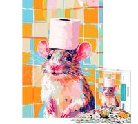 Puzzle da 1000 pezzi con un topo colorato e un cappello di carta igienica Gioco interattivo ed educativo ideale come regalo per il Secret Santa o come decorazione (dimensioni 38x26cm)