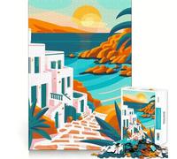 Puzzle da 1000 pezzi con un tranquillo tramonto in Grecia,disegno dal taglio preciso,gioco cognitivo divertente per il tempo libero,scena natalizia (50x75cm)