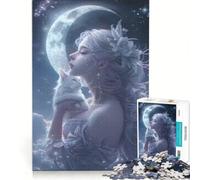 Puzzle da 1000 pezzi con una bellissima donna e un gatto bianco, giocattolo fai da te, attività per tutta la famiglia, con pezzi di forma casuale completamente ad incastro 38x52cm