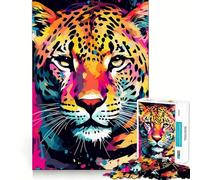 Puzzle da 1000 pezzi con una bellissima giaguara in stile Pop Art,con bordi perfetti,ideale per stimolare la mente e favorire il gioco lento,perfetto come regalo di compleanno (38x26cm)