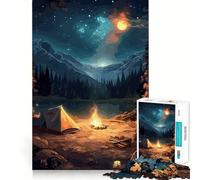Puzzle da 1000 pezzi con una bellissima immagine di una notte in campeggio,taglio preciso,gioco di logica,gioco rilassante,regalo di Natale (38x26cm)